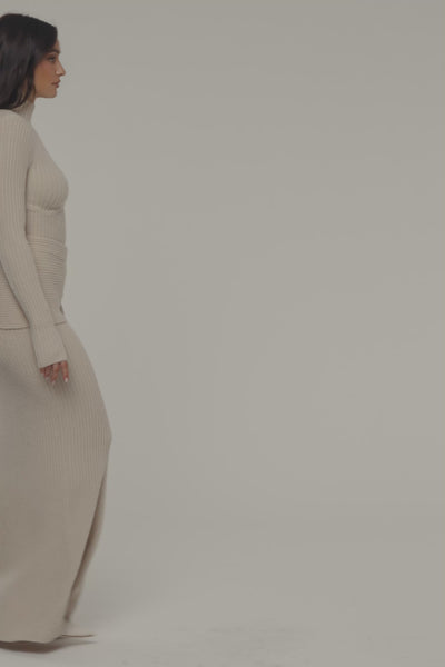 Cream Retreat Ribbed Maxi Skirt