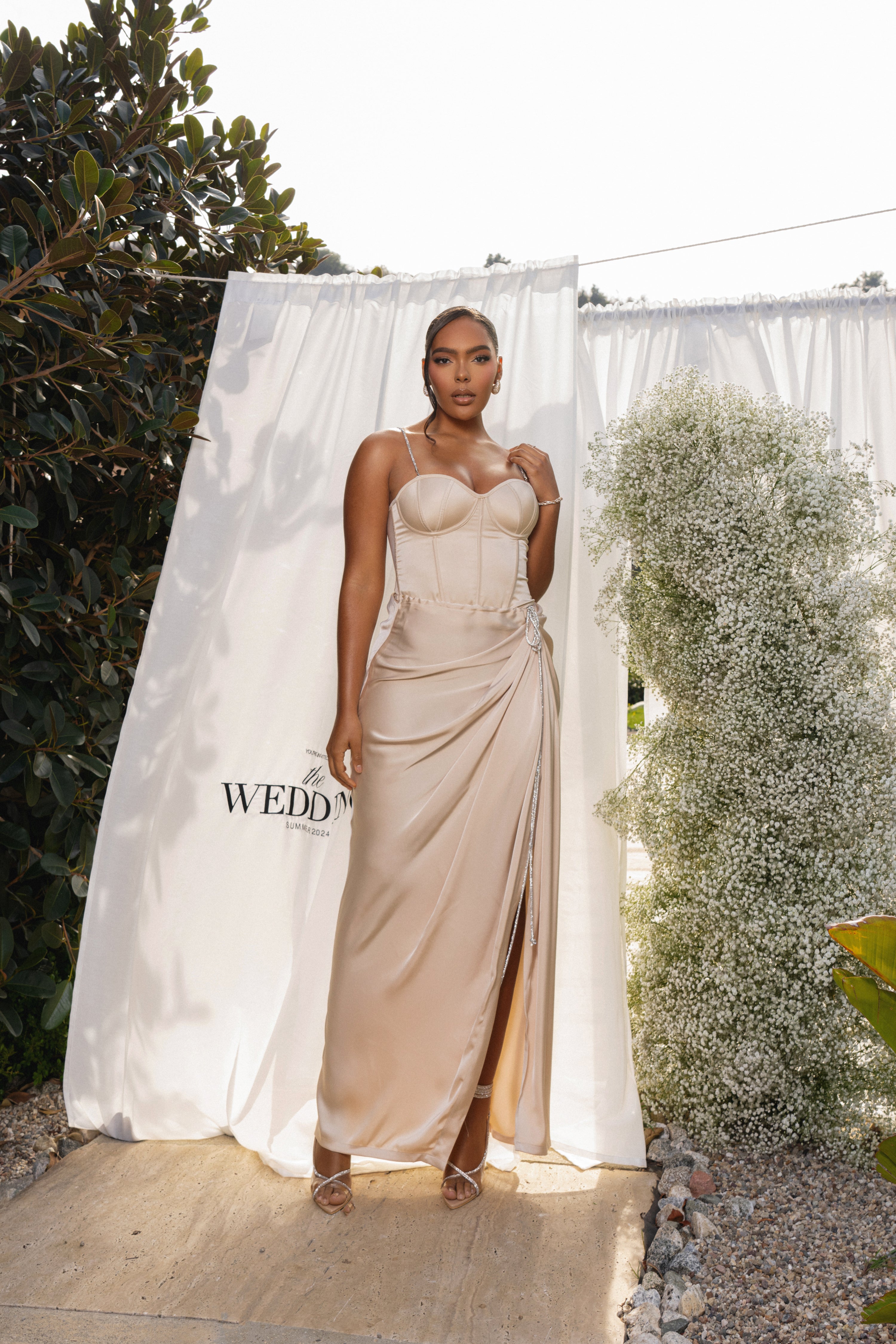 Champagne Olea Satin Skirt - JLUXLABEL