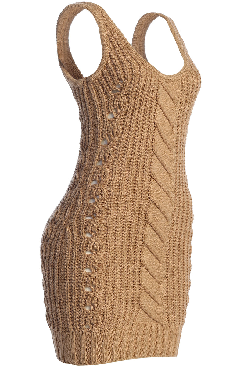 Beige Evonna Sweater Knit Dress - JLUXLABEL