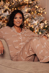 White/Tan Home For The Holiday Adult Pajama Set - JLUXLABEL