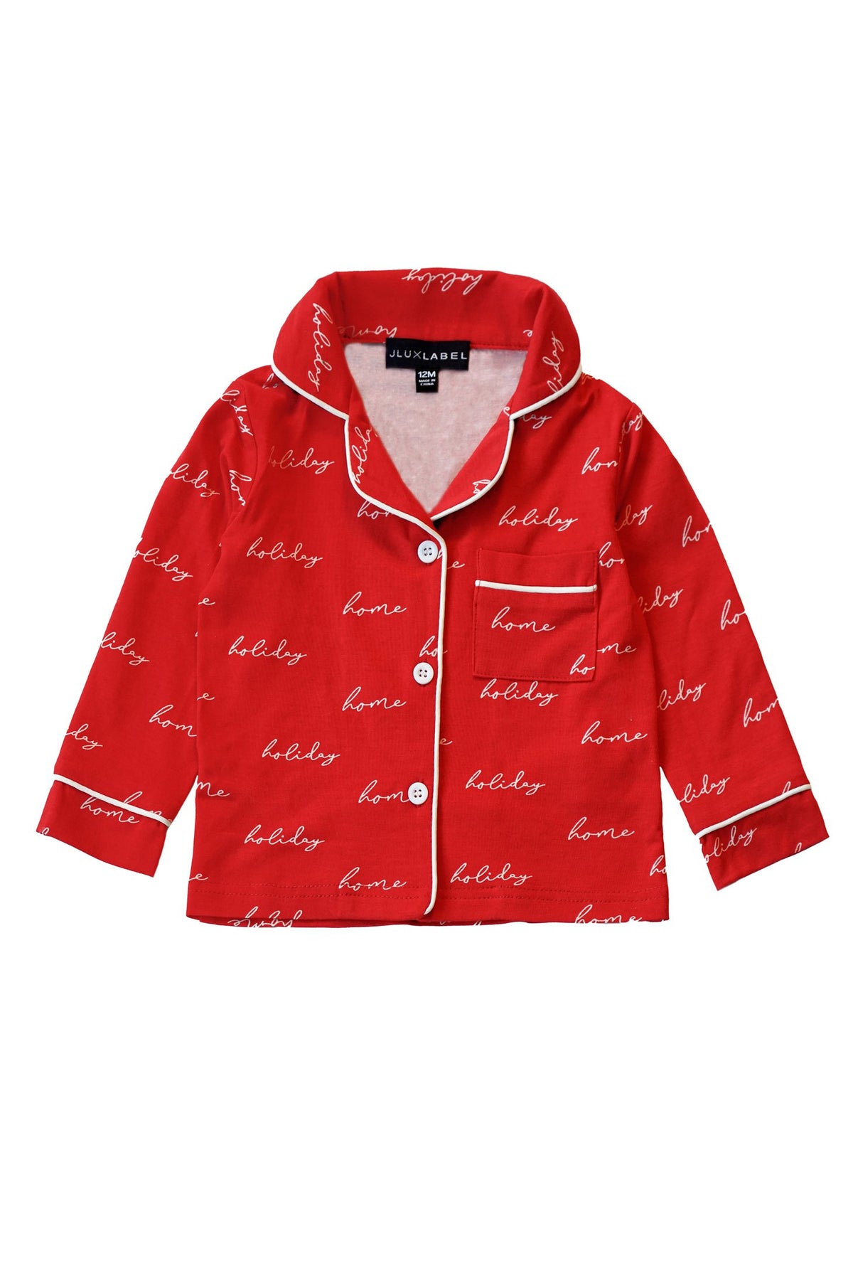 Red holiday-themed kids' top with ghost design from JLUXLABEL's Home For The Holiday collection, perfect for festive season.