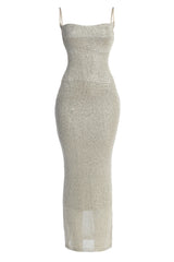 Beige Noemie Sequin Maxi Dress - JLUXLABEL - Crochet