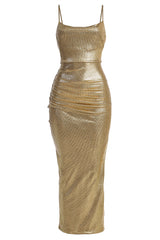 Gold Rubi Cowl Neck Cocktail Dress - Feminine Force - JLUXLABEL