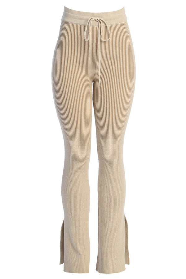 Taupe/White Faya Ribbed Pants - JLUXLABEL