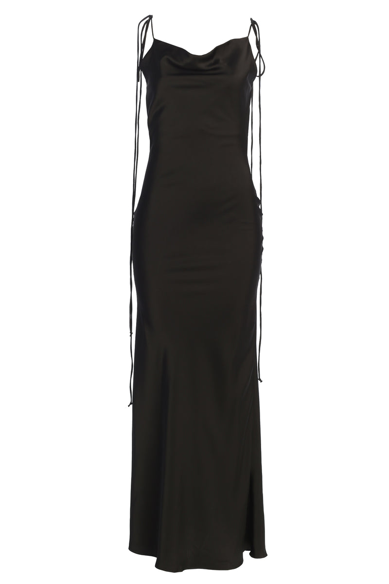 Black Irresistible Satin Maxi Dress | JLUXLABEL