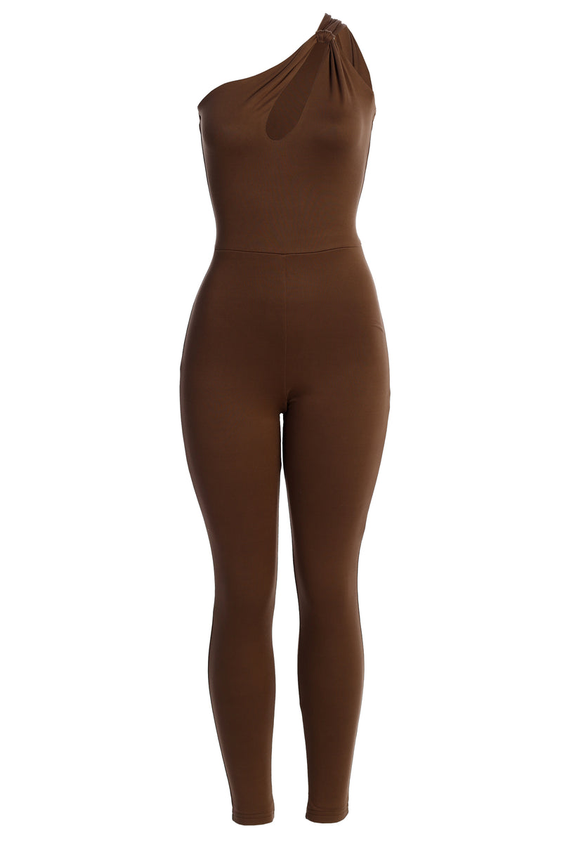 Chocolate Amirah Keyhole Jumpsuit - JLUXLABEL