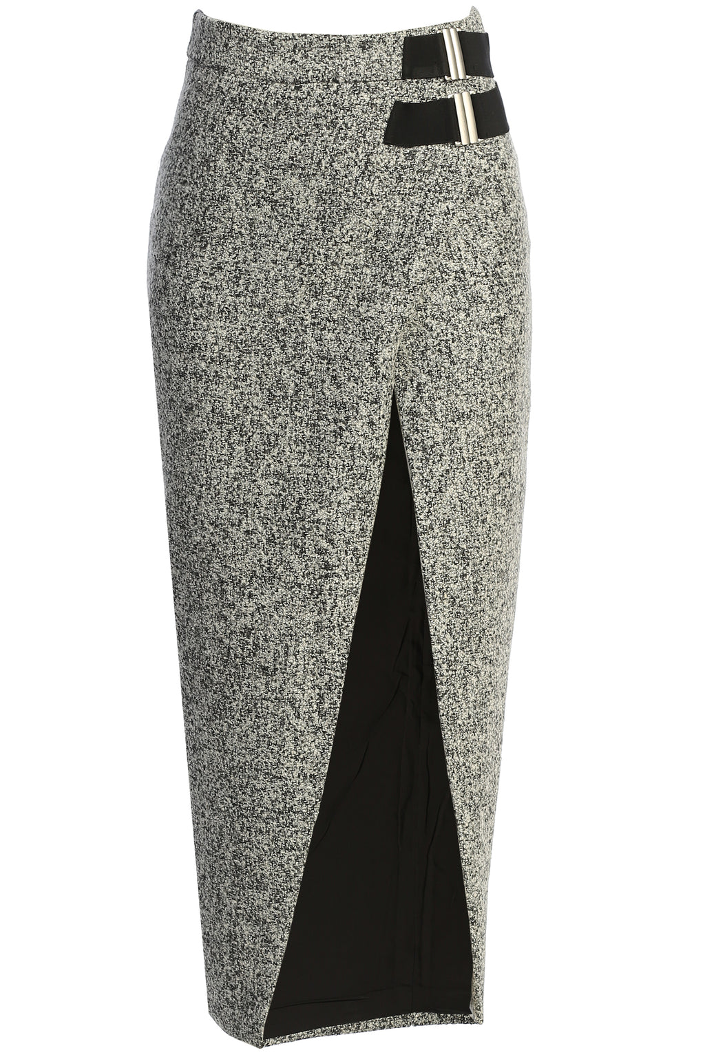 Lt. Grey Gisele Tweed Slit Skirt | JLUXLABEL