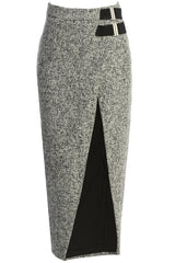 Lt. Grey Gisele Tweed Slit Skirt - JLUXLABEL