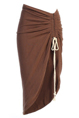 Chocolate Spring Ruched Linen Skirt - JLUXLABEL