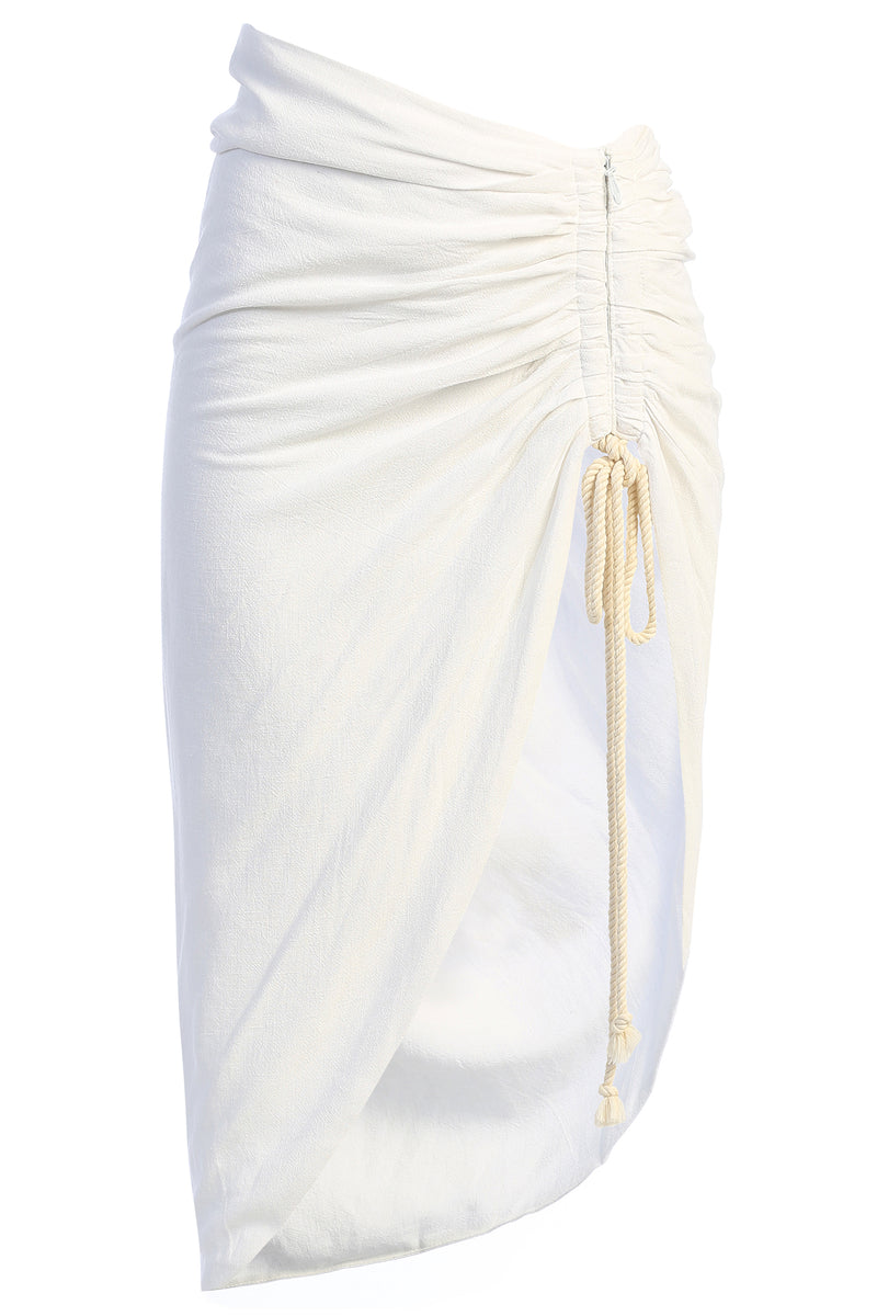Ivory Spring Ruched Linen Skirt - JLUXLABEL