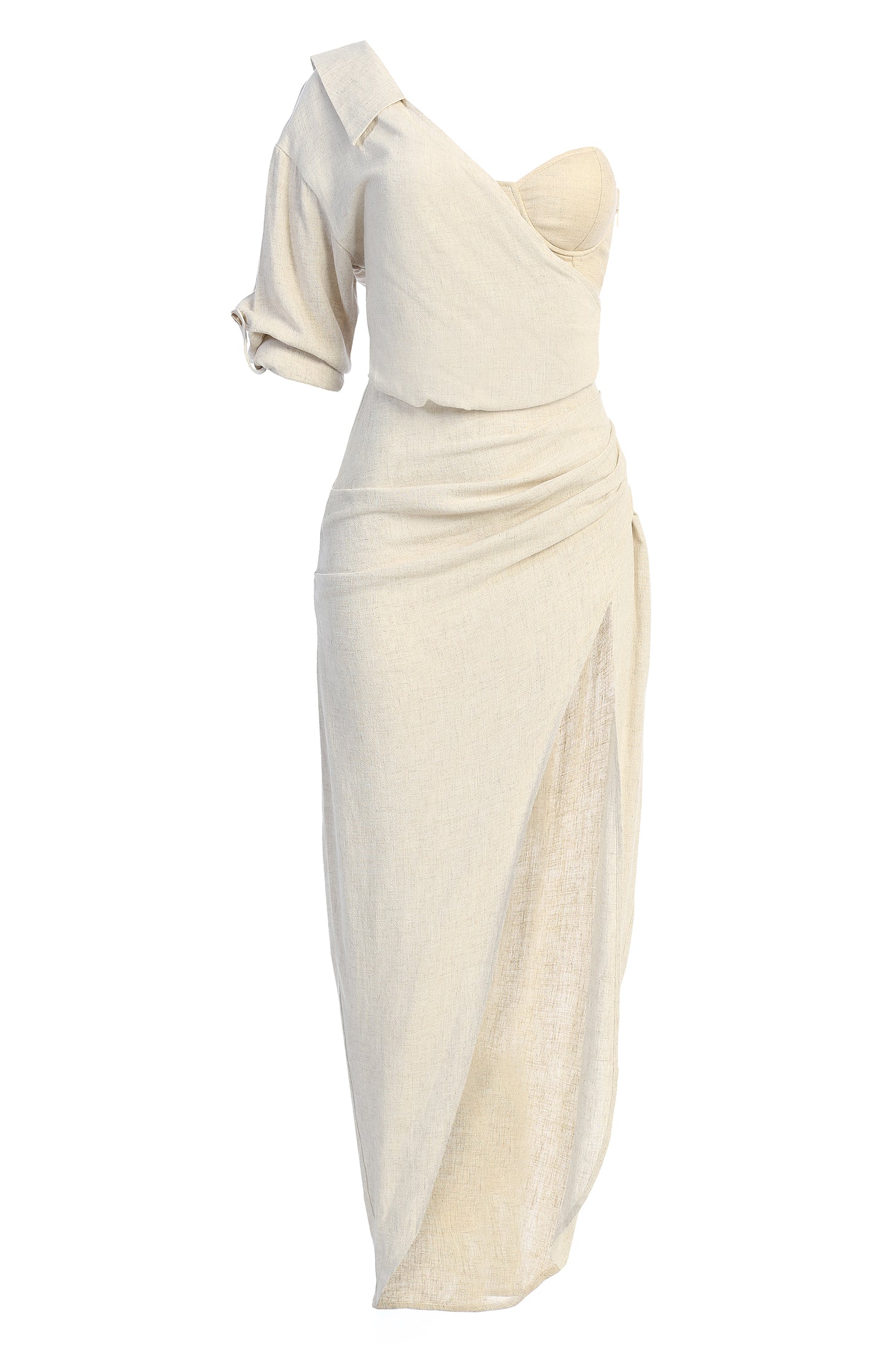 Natural Evita Linen Draped Dress - JLUXLABEL