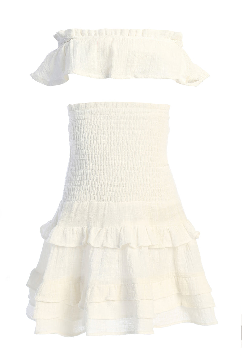 White Emily Girl'S Ruffled Skirt Set - JLUXLABEL