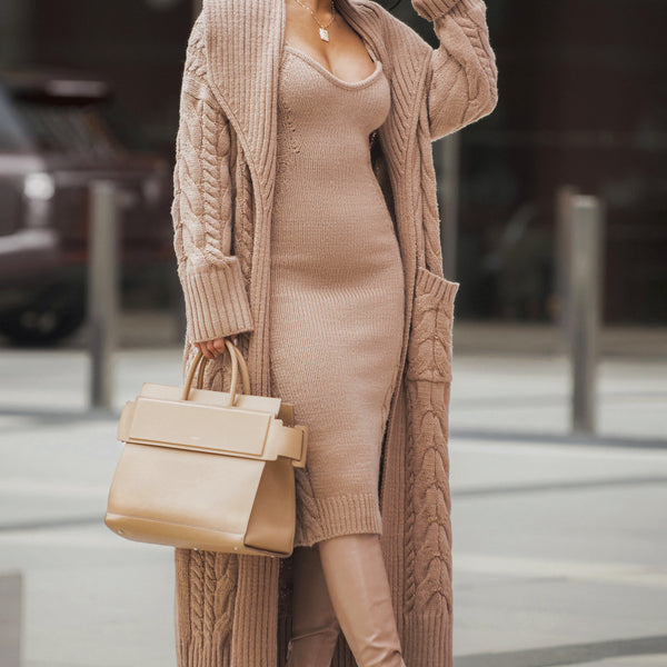 Beige Upstate Cable Knit Cardigan | JLUXLABEL