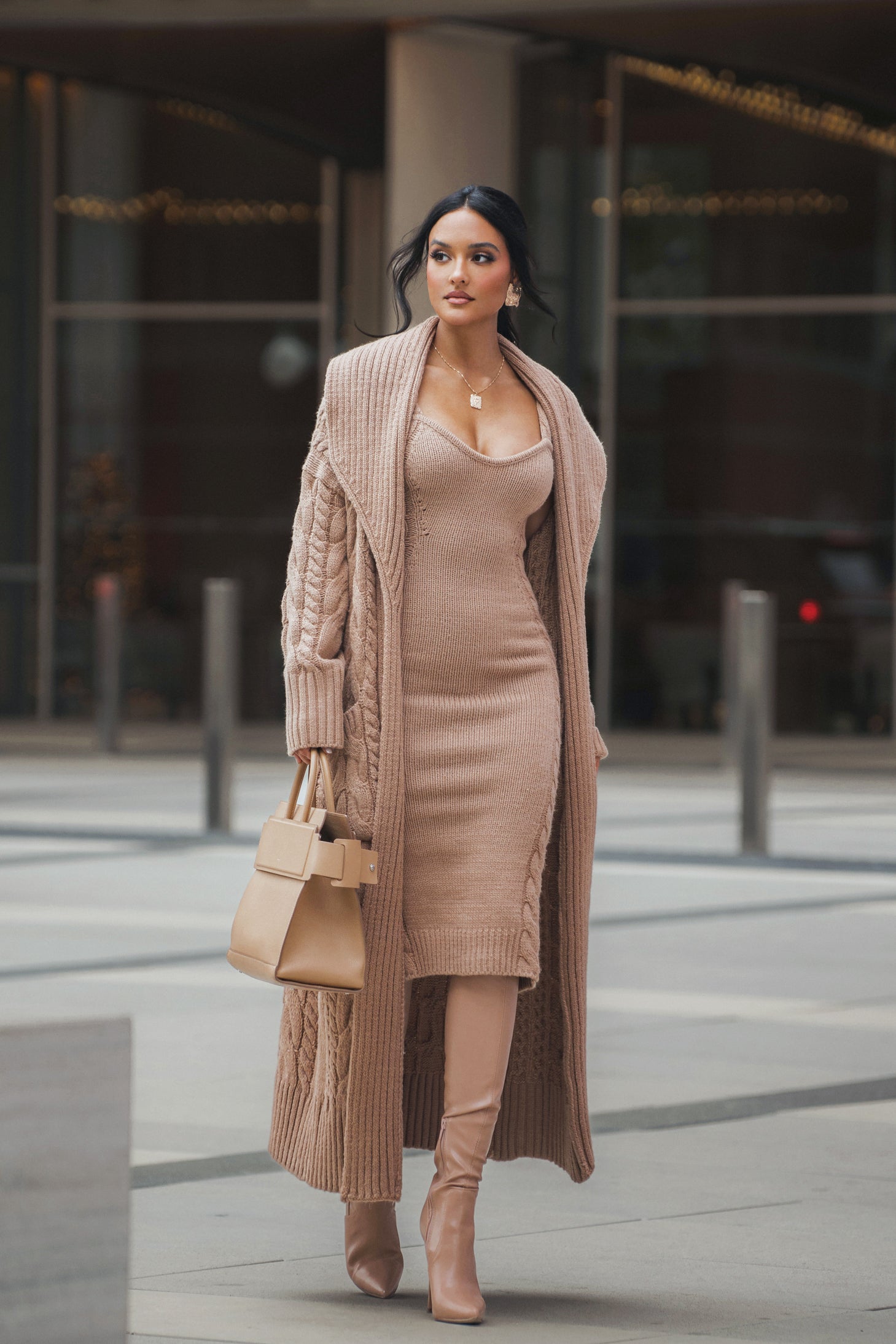 Beige Upstate Cable Knit Cardigan