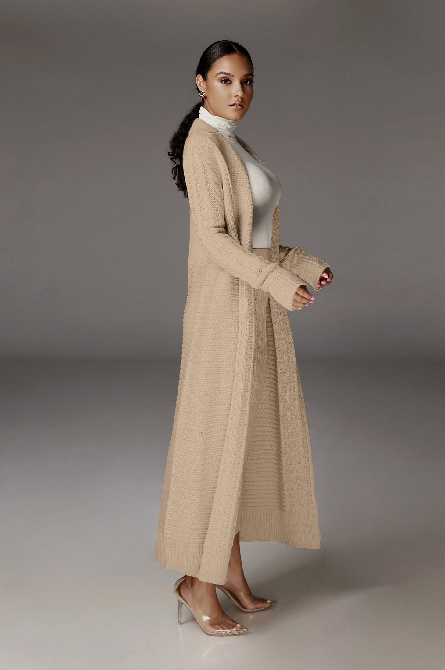 Cream Evana Cable Knit Cardigan - JLUXLABEL