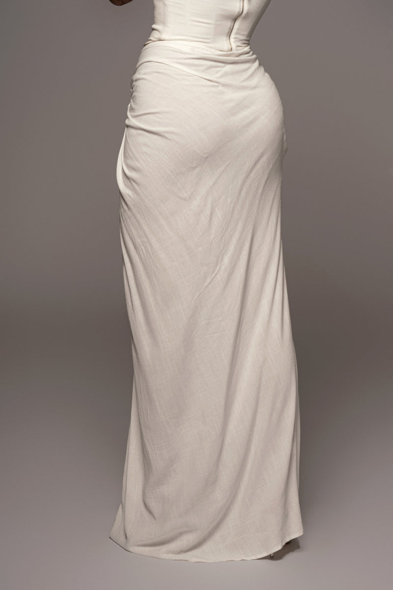 White Noelia Linen Slit Skirt - JLUXLABEL