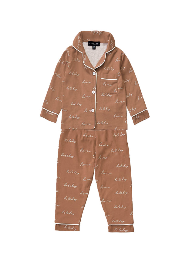 White/Tan Home For The Holiday Kids Pajama Set - JLUXLABEL