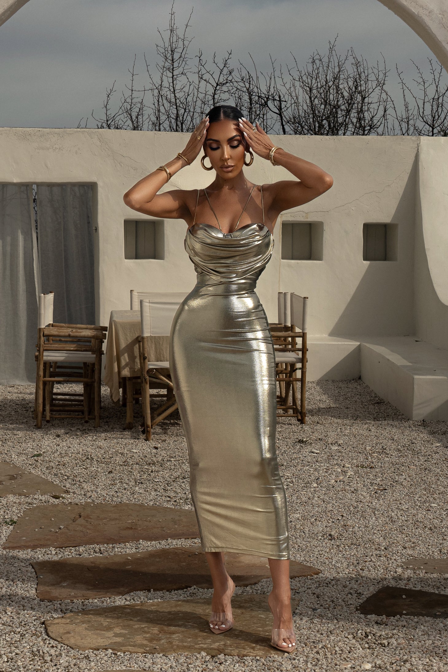 Light Gold Visions Of You Midi Dress - JLUXLABEL