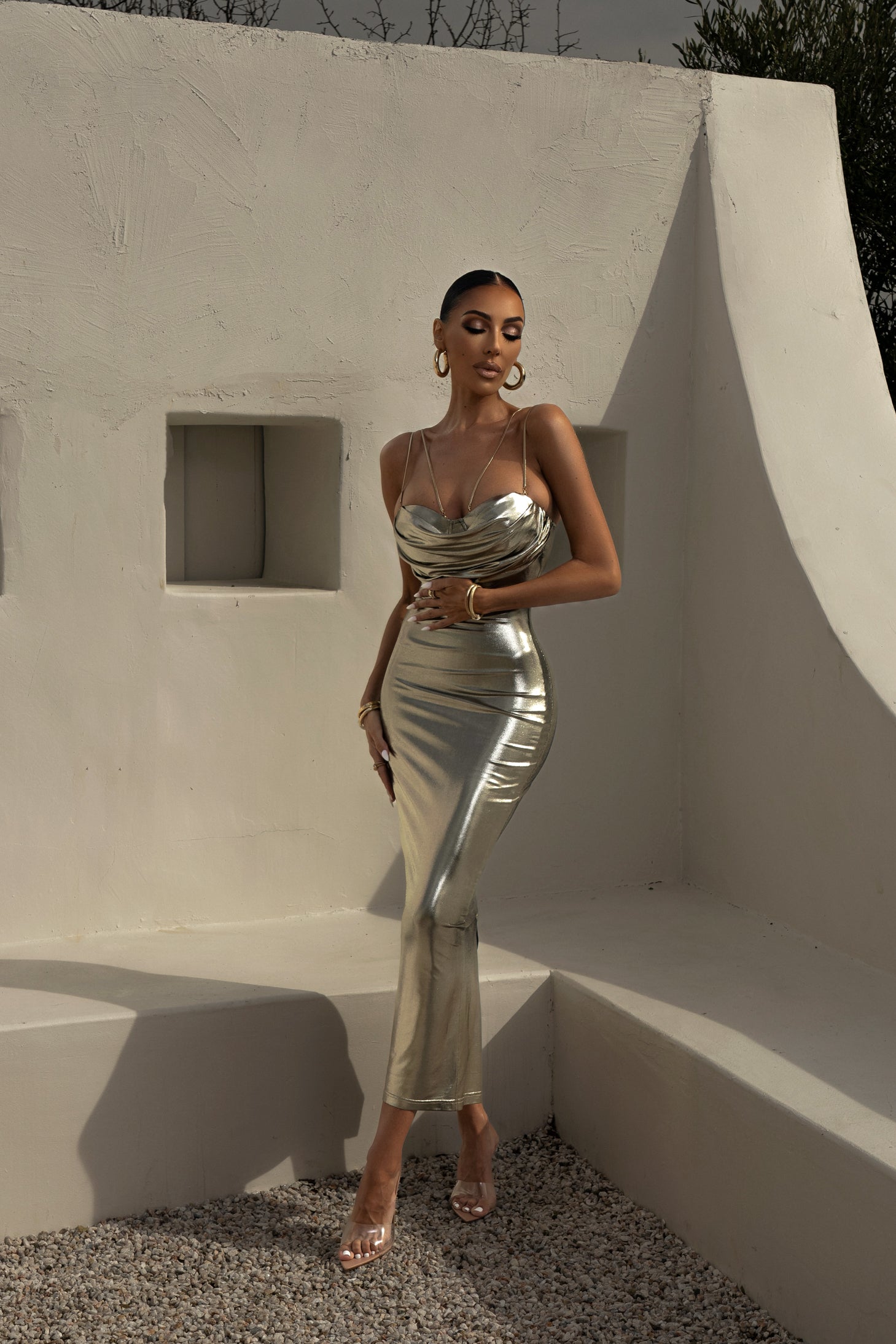 Light Gold Visions Of You Midi Dress - JLUXLABEL