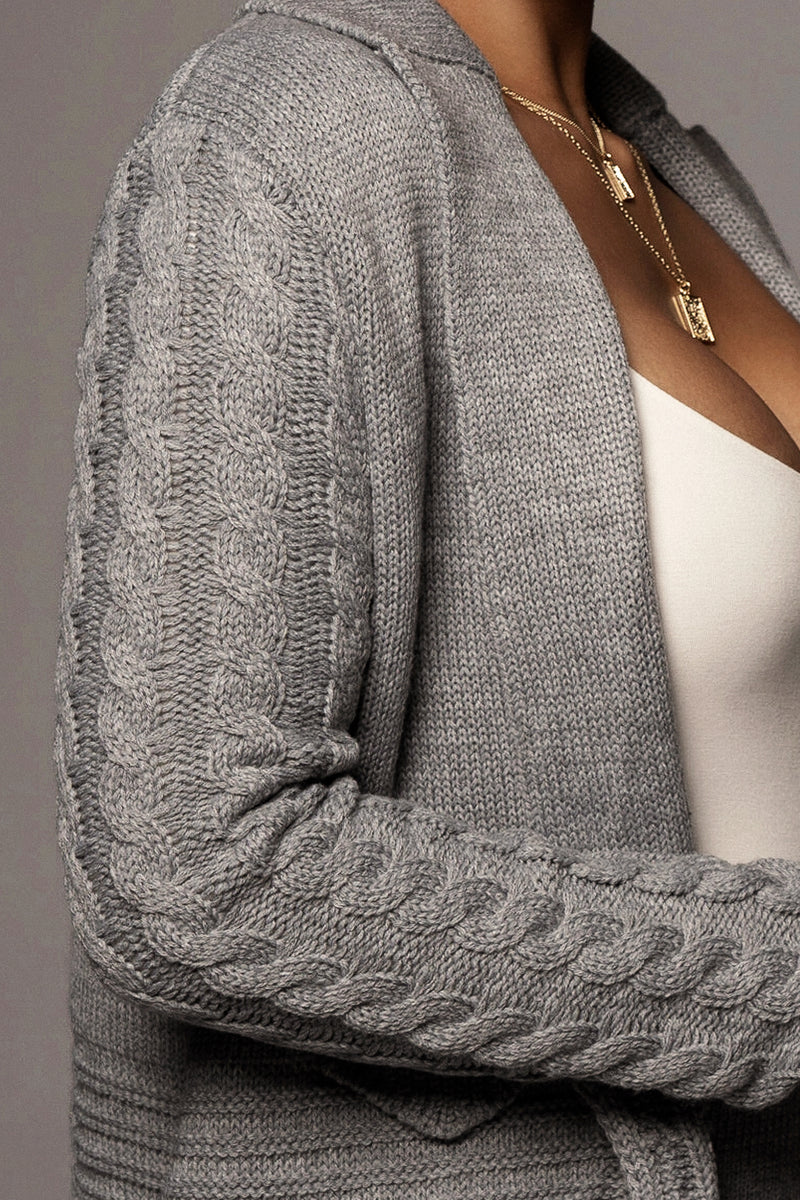 Grey Evana Cable Knit Cardigan - JLUXLABEL