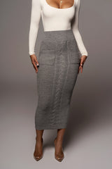 Grey Missy Cable Sweater Midi Skirt - JLUXLABEL