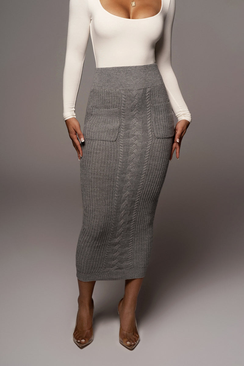 Grey Missy Cable Sweater Midi Skirt