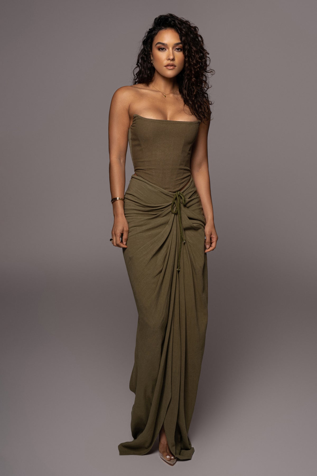 Olive Noelia Linen Slit Skirt - JLUXLABEL