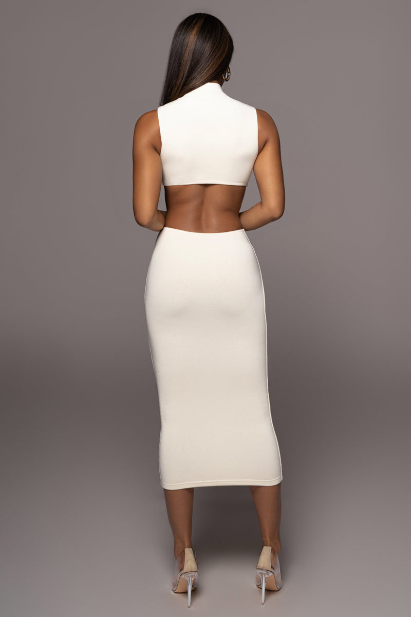 See The Sunrise Plunge Neck Midi Dress in Ivory
