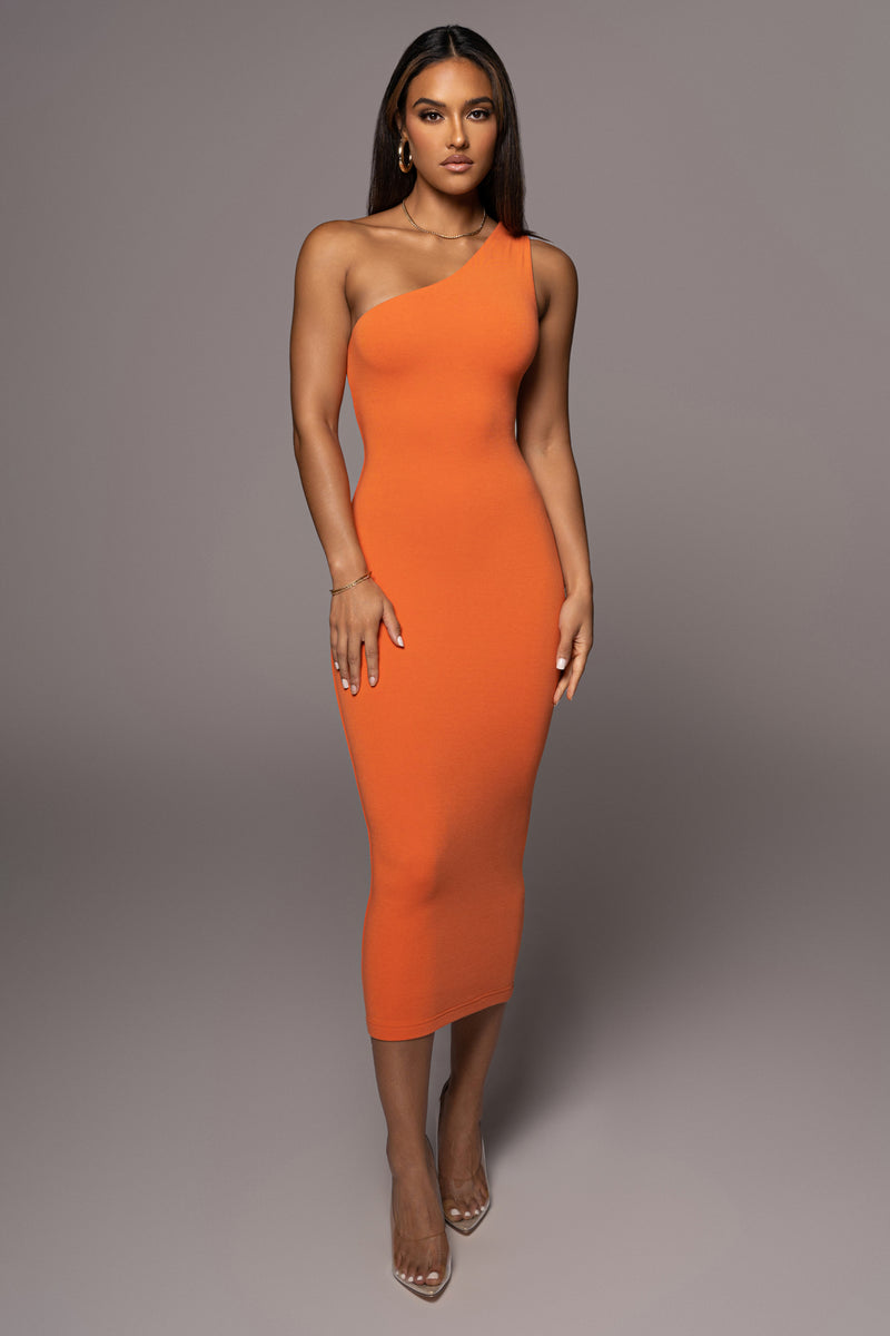 Orange Meara One Shoulder Dress - JLUXLABEL