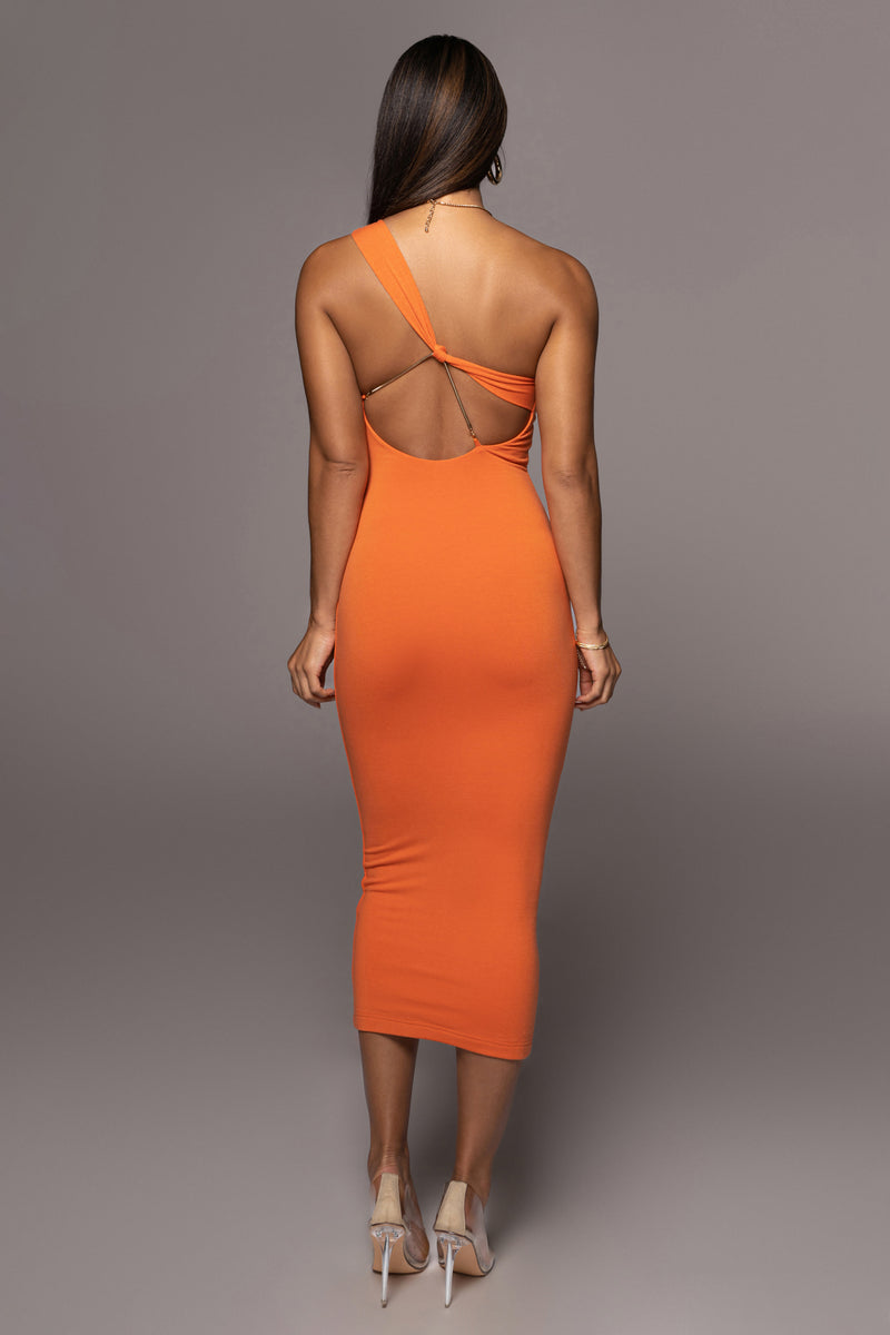 Monette Midi Dress - One Shoulder Straight Dress in Orange