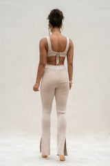 Taupe/White Deana Ribbed Bodysuit - JLUXLABEL