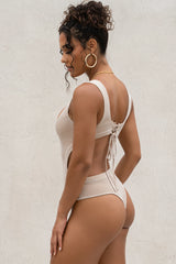 Taupe/White Deana Ribbed Bodysuit - JLUXLABEL