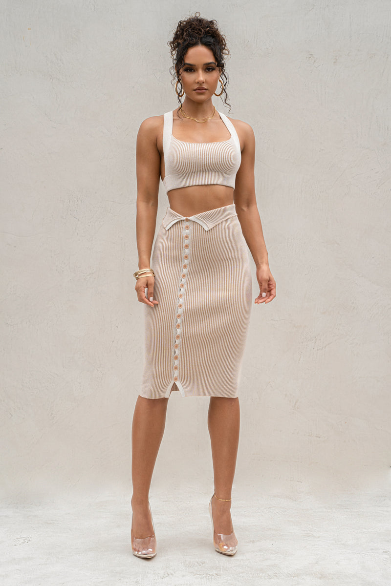 Taupe/White Over The Top Skirt - JLUXLABEL