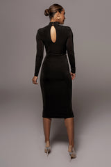 Black Kara Mock Neck Dress - JLUXLABEL