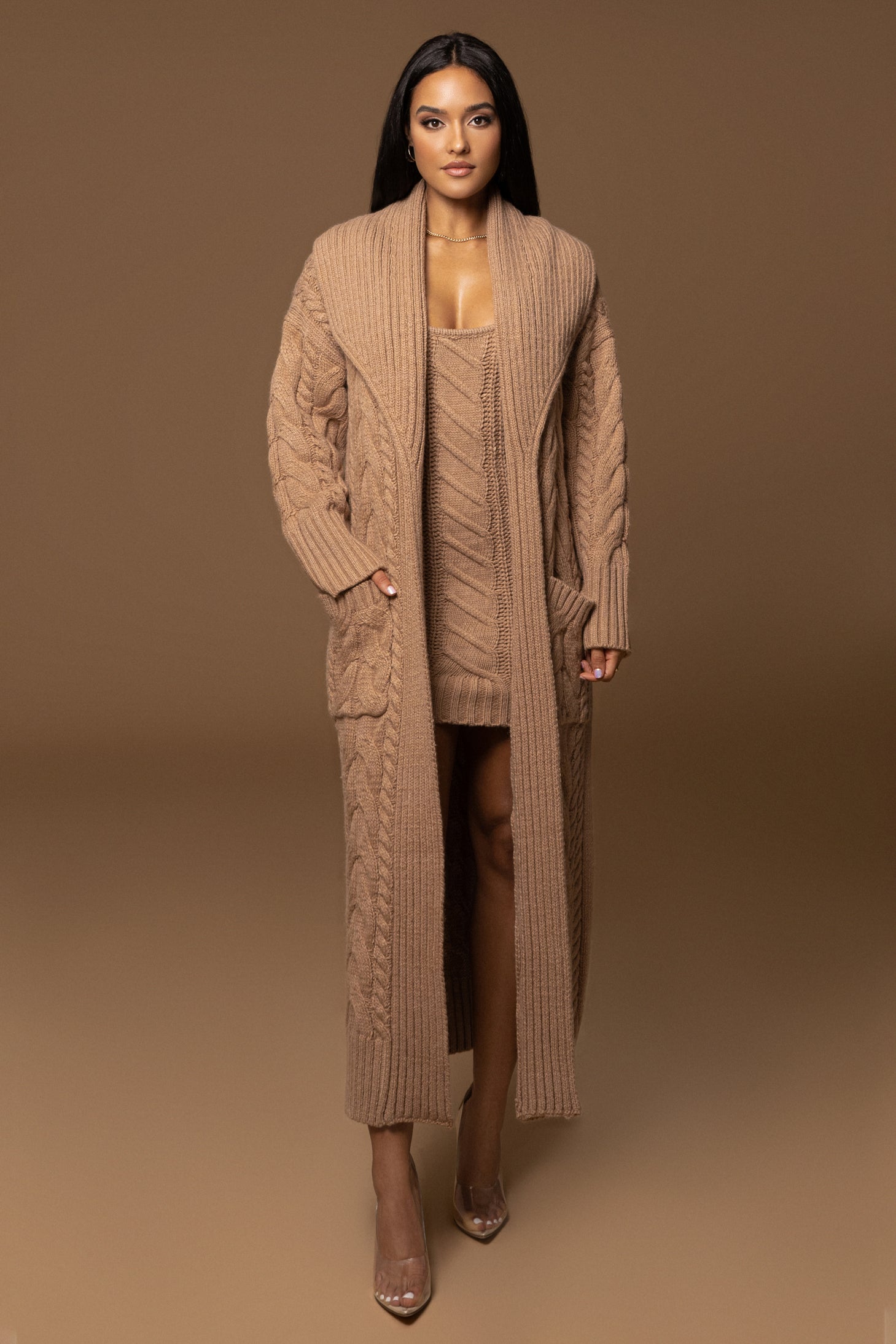 BEIGE UPSTATE CABLE KNIT CARDIGAN - JLUXLABEL