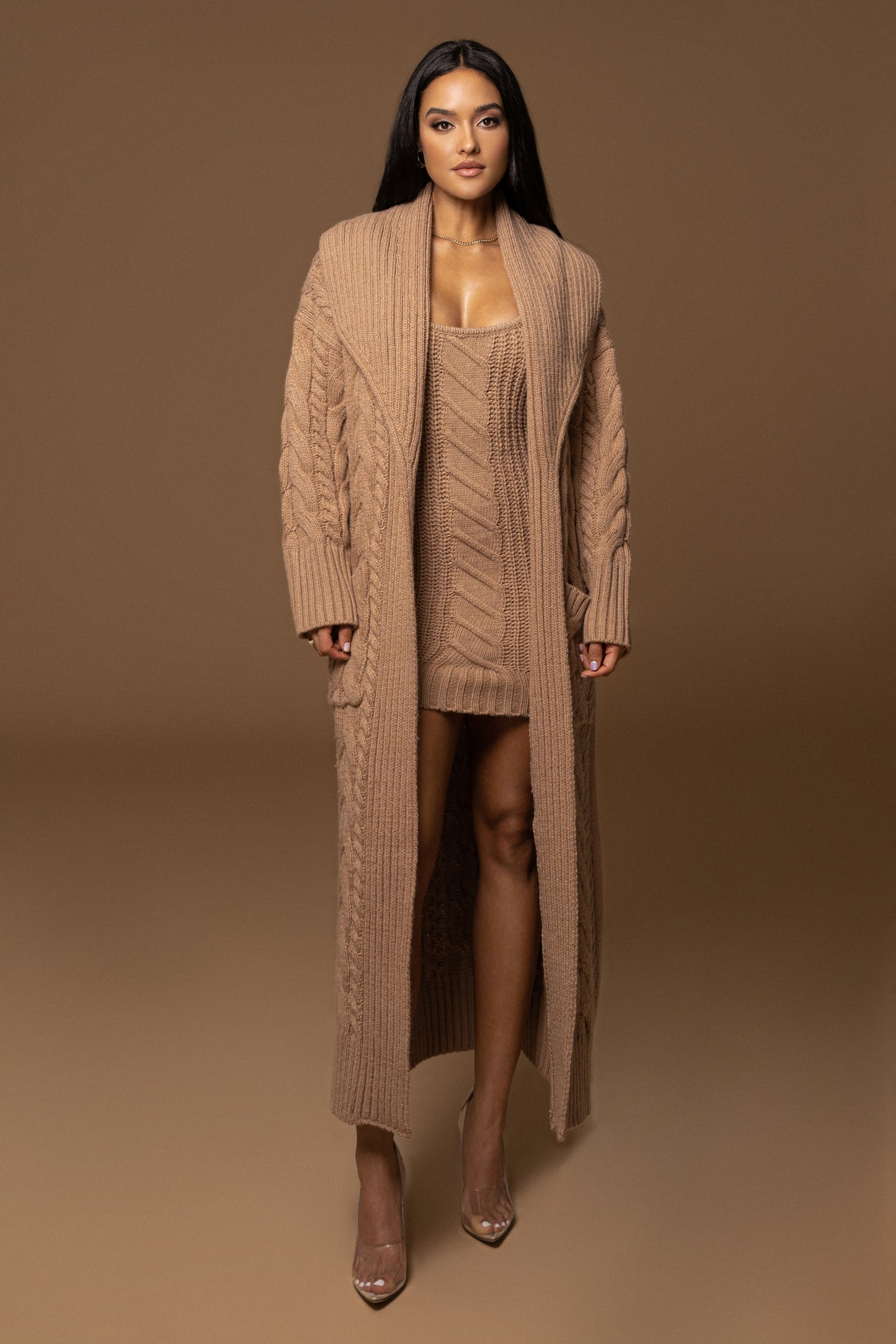 Beige Upstate Cable Knit Cardigan