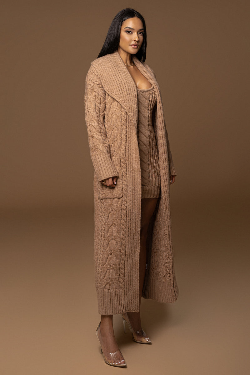 BEIGE UPSTATE CABLE KNIT CARDIGAN - JLUXLABEL