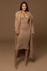 Beige Daria Sweater Knit Dress - JLUXLABEL