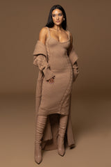 Beige Daria Sweater Knit Dress - JLUXLABEL