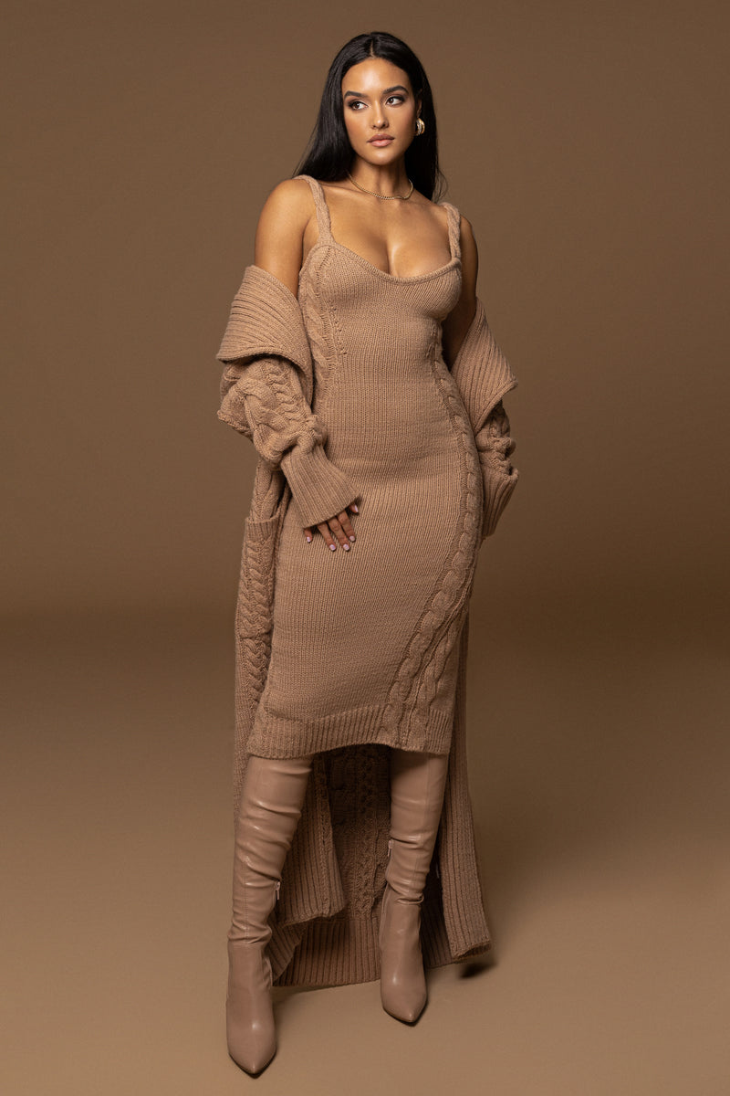 Beige Daria Sweater Knit Dress | JLUXLABEL