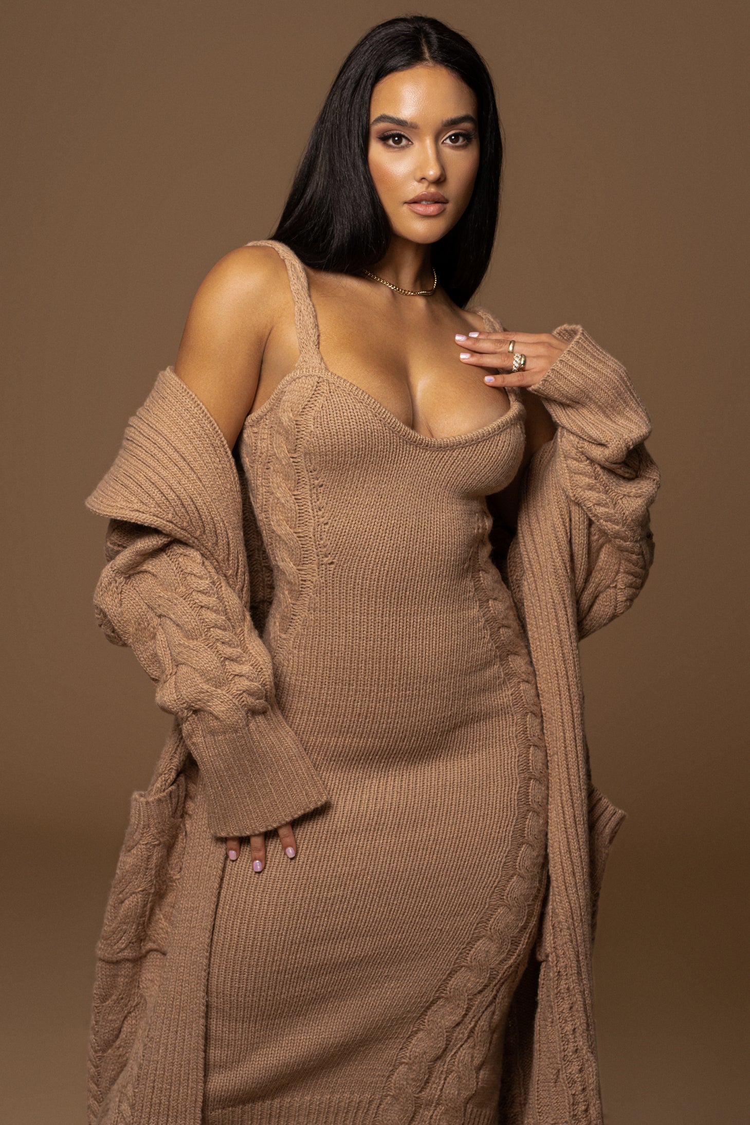 BEIGE UPSTATE CABLE KNIT CARDIGAN - JLUXLABEL