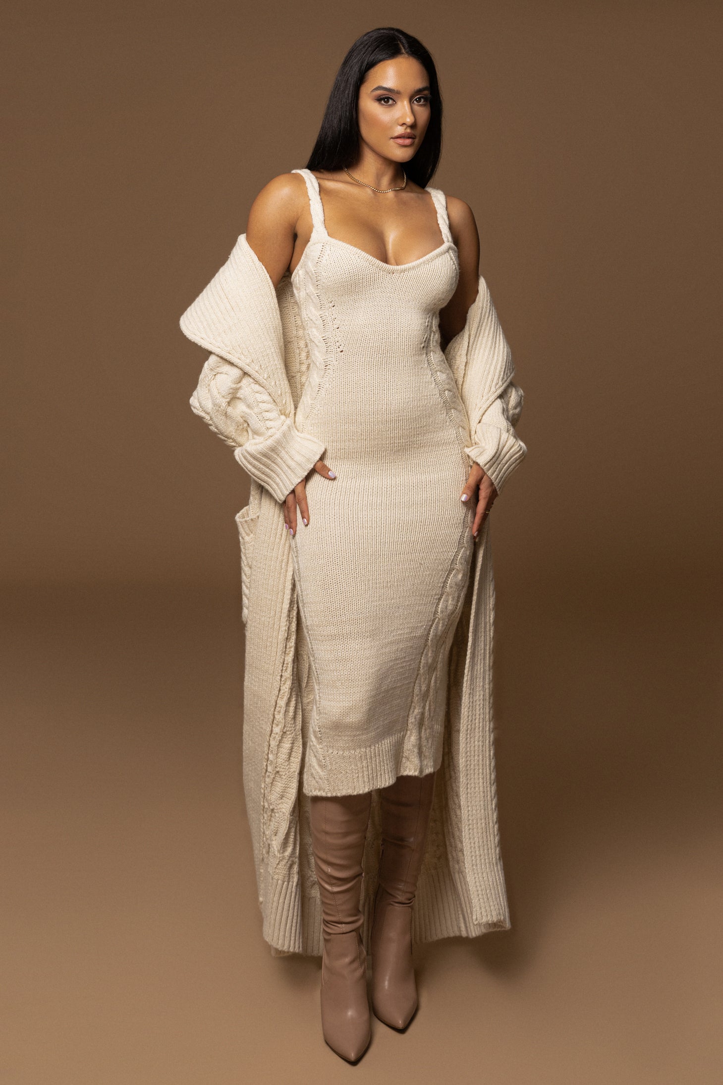 Ivory Daria Sweater Knit Dress - JLUXLABEL