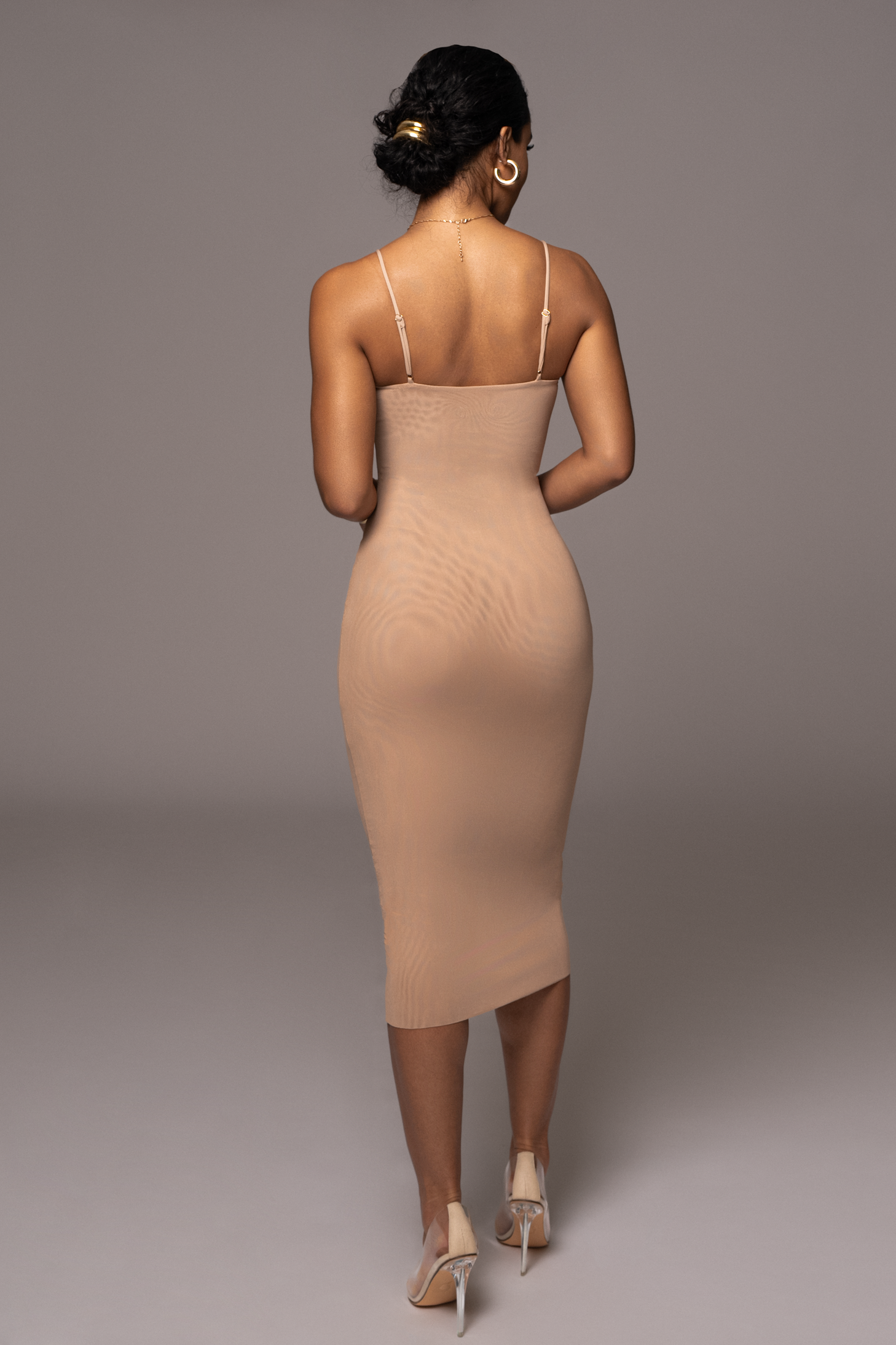 Beige Rochelle Mesh Midi Dress - JLUXLABEL