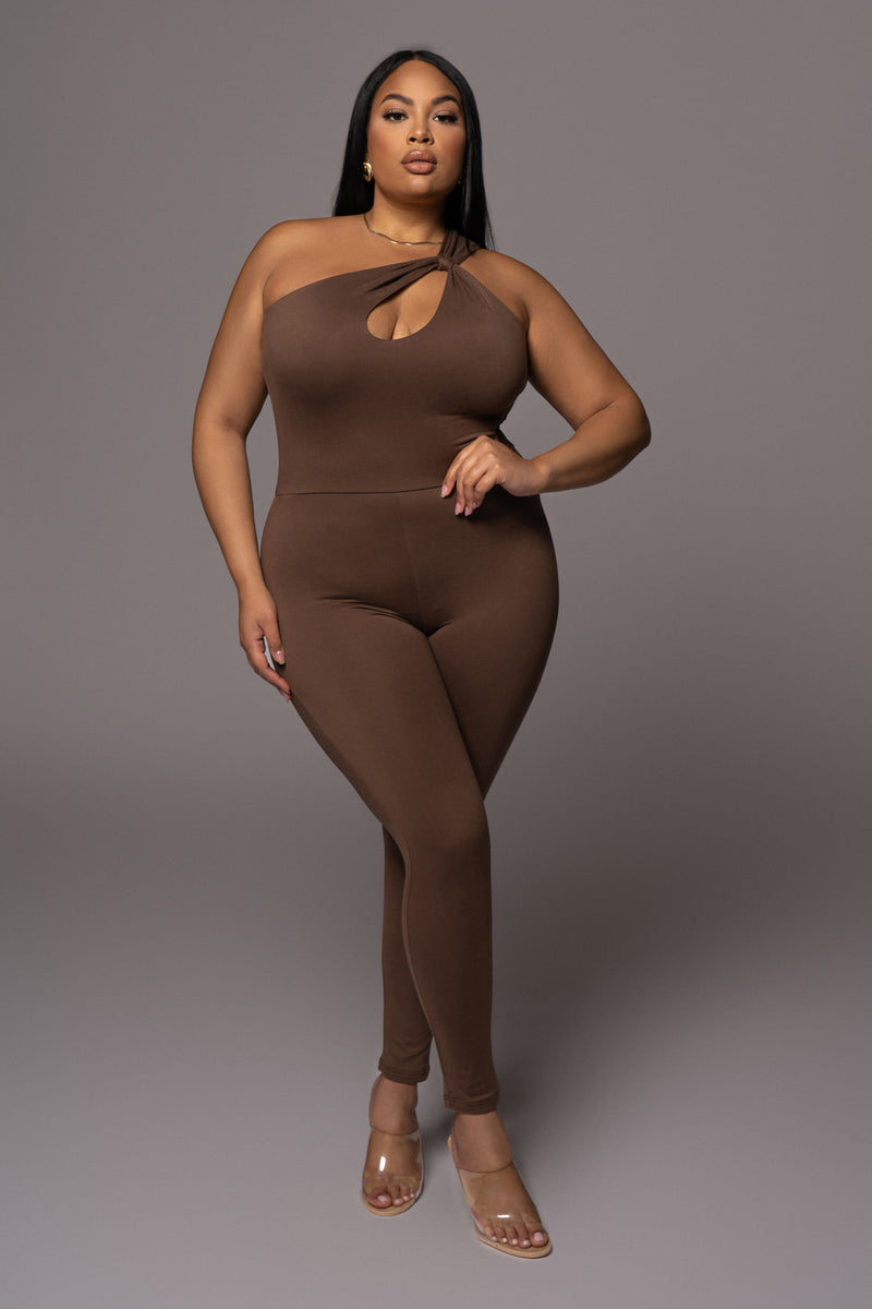 Chocolate Amirah Keyhole Jumpsuit - JLUXLABEL