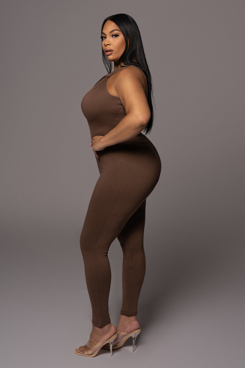 Chocolate Amirah Keyhole Jumpsuit - JLUXLABEL