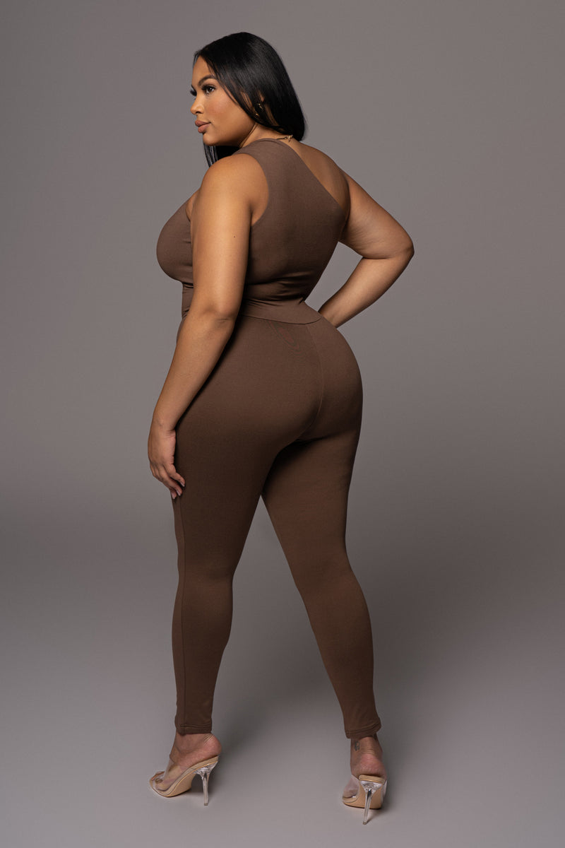 Chocolate Amirah Keyhole Jumpsuit - JLUXLABEL