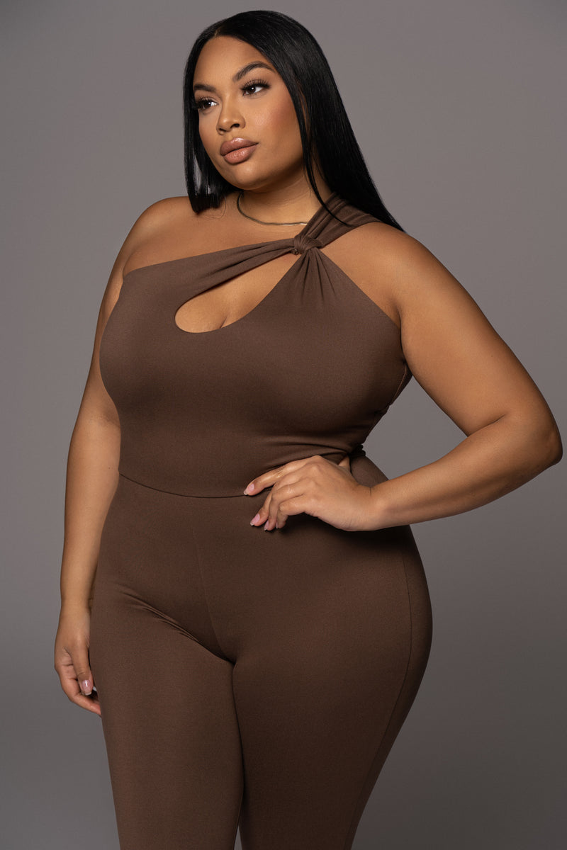 Chocolate Amirah Keyhole Jumpsuit - JLUXLABEL