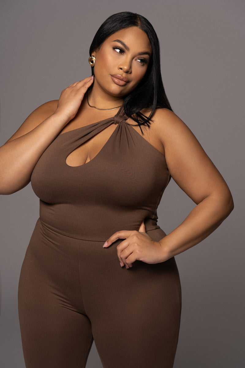 Chocolate Amirah Keyhole Jumpsuit - JLUXLABEL