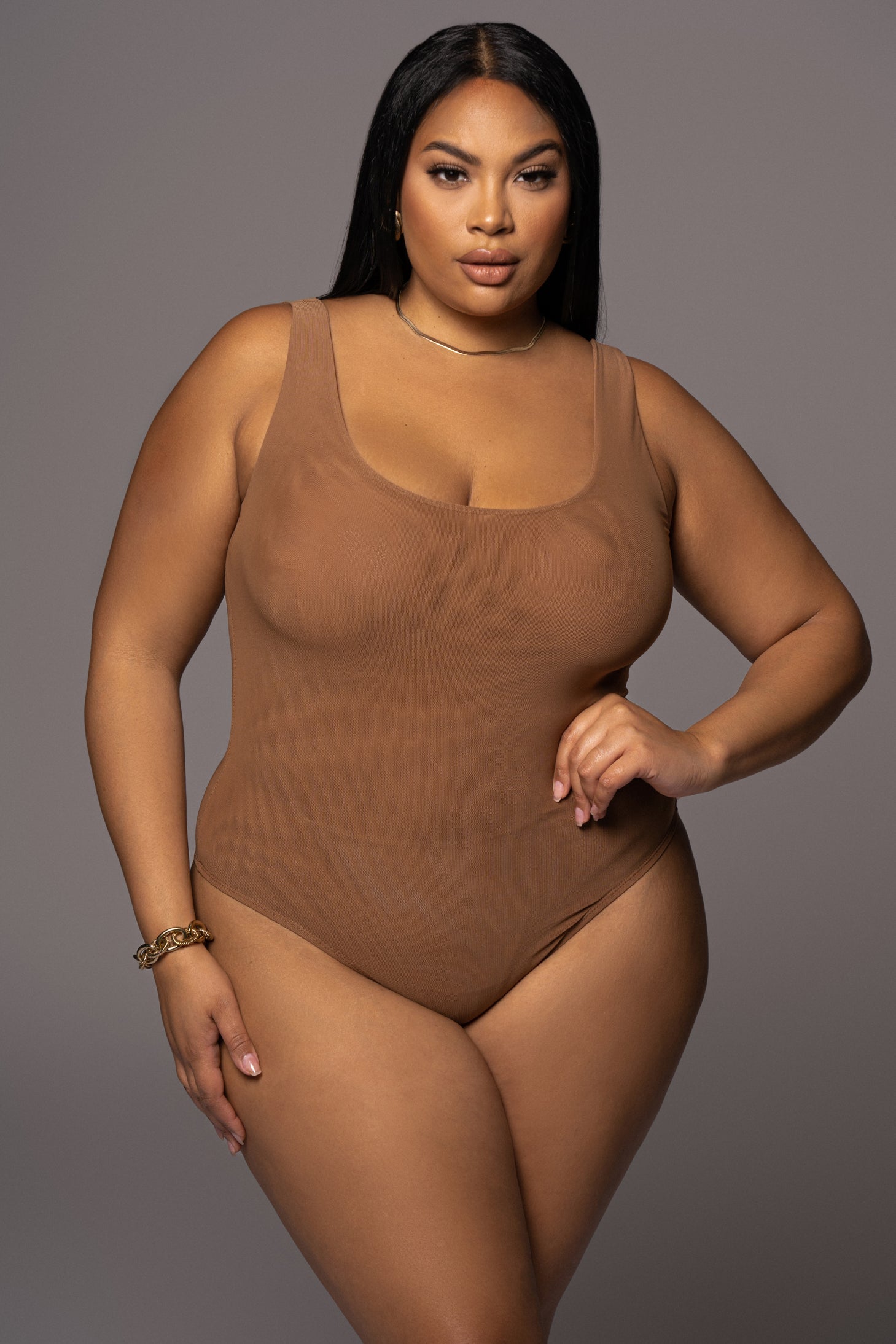 Pecan Mesh Essentials Tank Bodysuit Undergarment - Feminine Force - JLUXLABEL