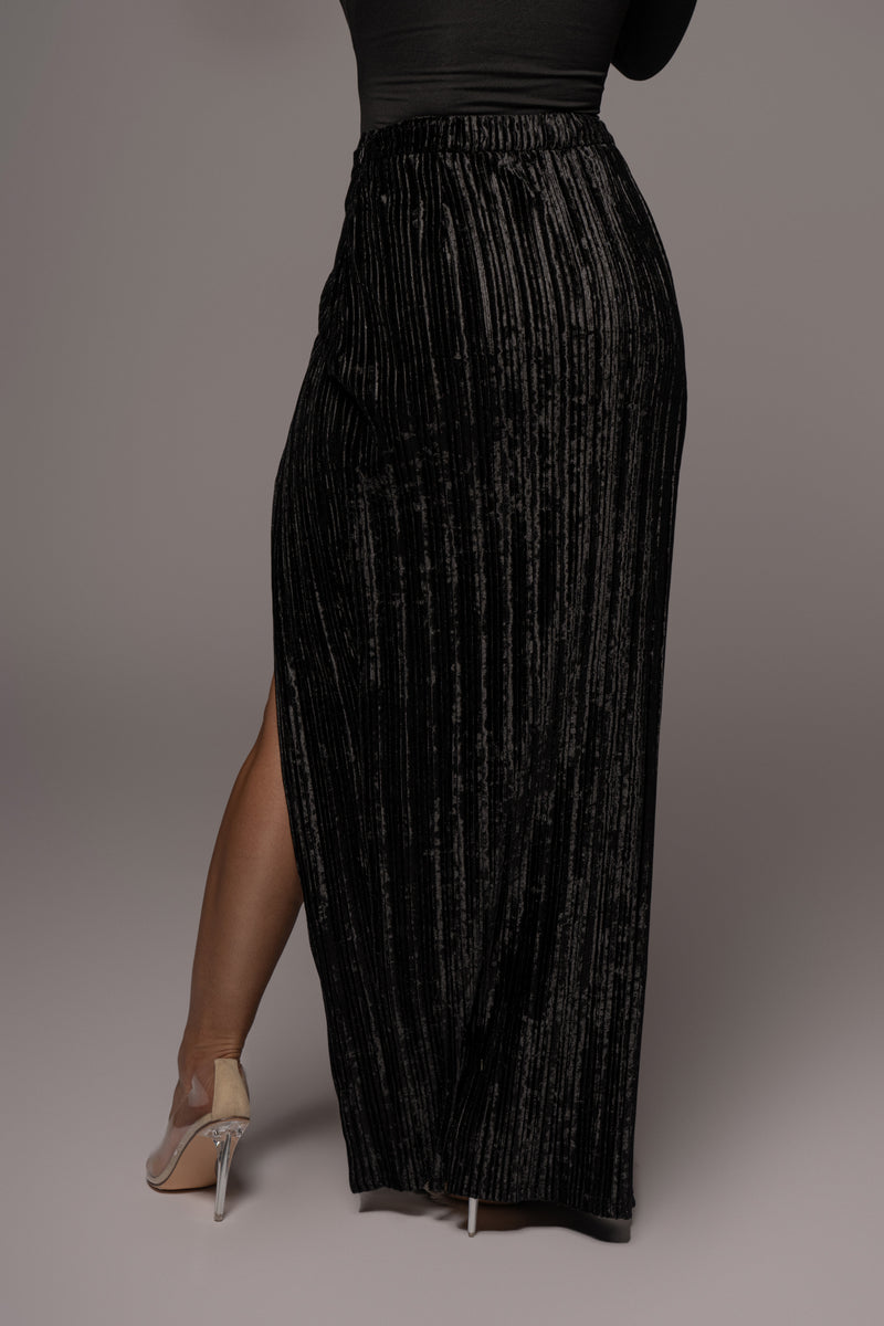 Black Krisana Velvet High Slit Skirt - JLUXLABEL